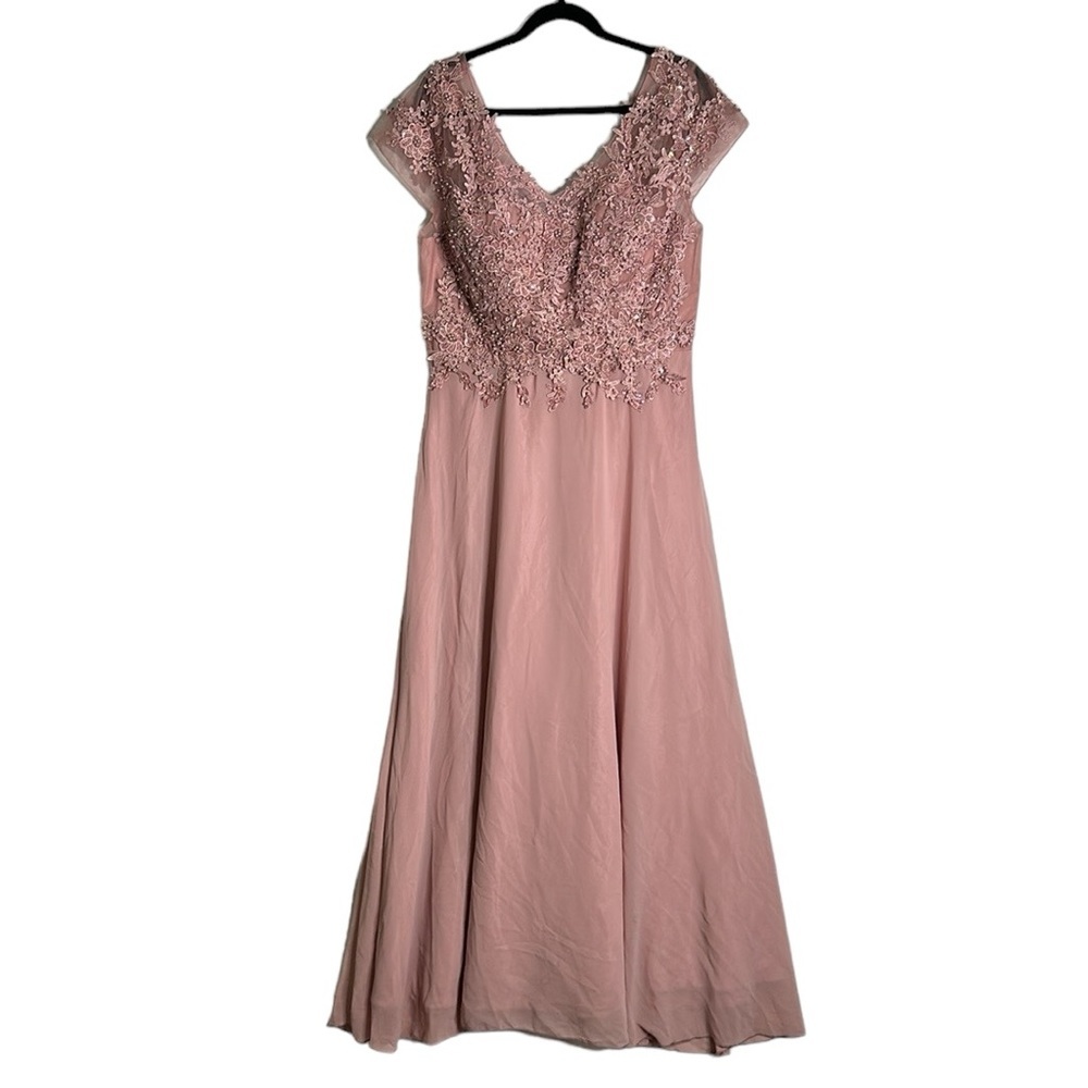 Sublime collection dusty pink beaded lace saffron maxi formal dress size L